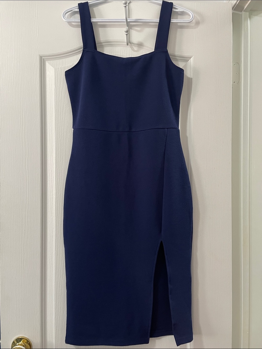Navy Sheath Midi Dress with Side Slit - Womens